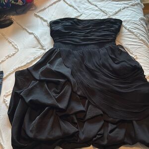 Bebe Black Strapless Ruched Tiered Gown